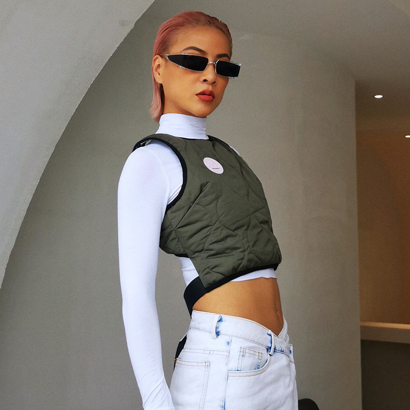 TWOTWINSTYLE Splicing Zipper Sleeveless Parkas