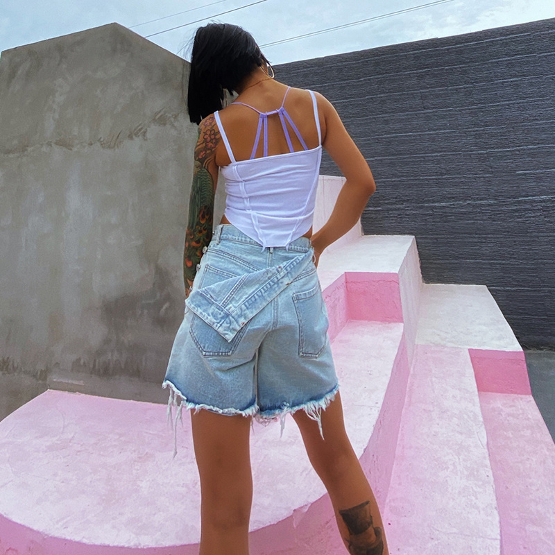TWOTWINSTYLE Denim Fake Two Short Pants