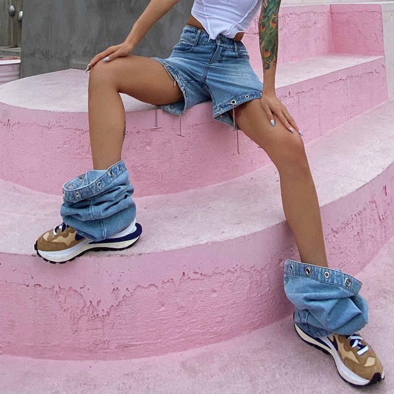 TWOTWINSTYLE Patchwork Blue Denim Casual Pants