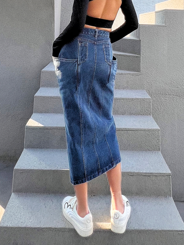 TWOTWINSTYLE Denim Frount Split Skirt