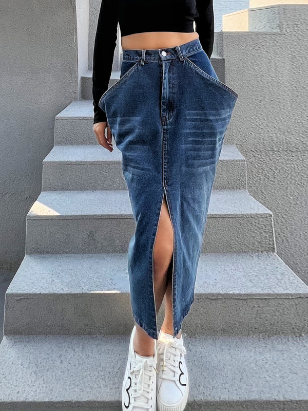 TWOTWINSTYLE Denim Frount Split Skirt