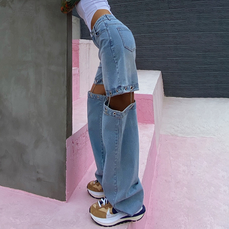 TWOTWINSTYLE Patchwork Blue Denim Casual Pants