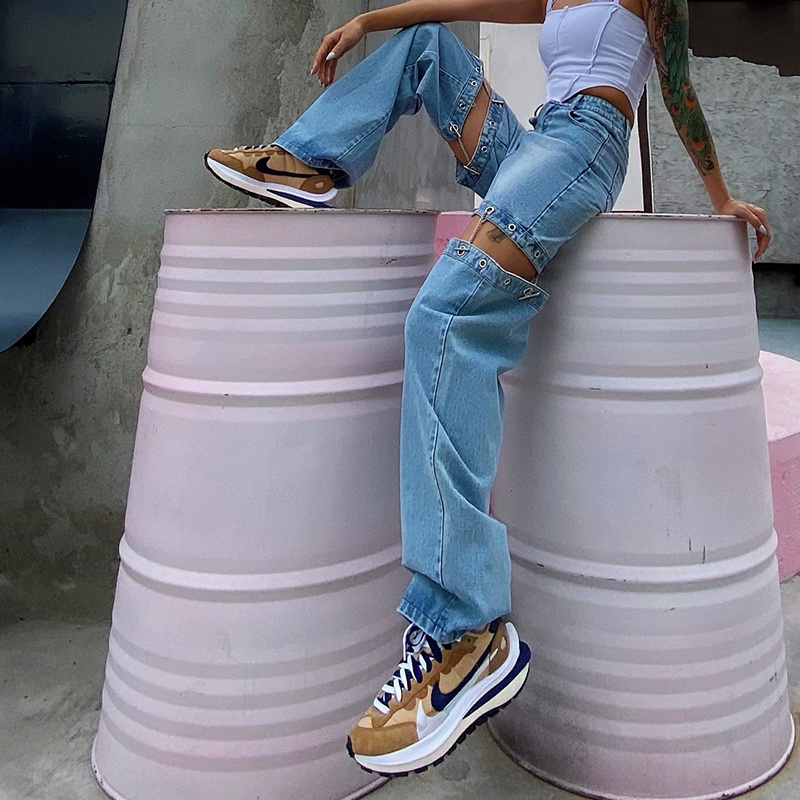 TWOTWINSTYLE Patchwork Blue Denim Casual Pants