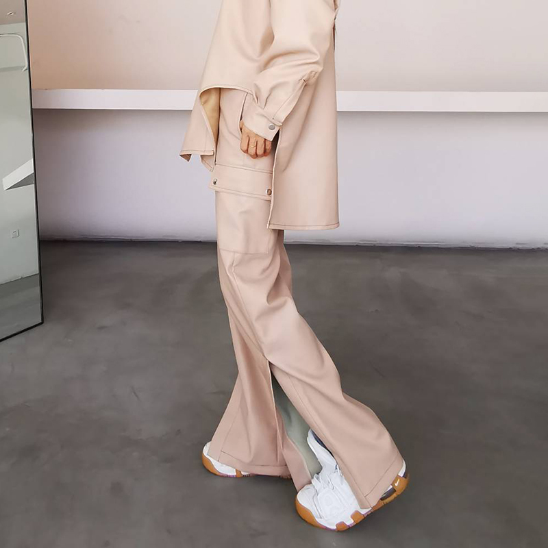 TWOTWINSTYLE Bottom Split PU Wide Leg Pants