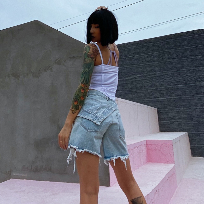 TWOTWINSTYLE Denim Fake Two Short Pants