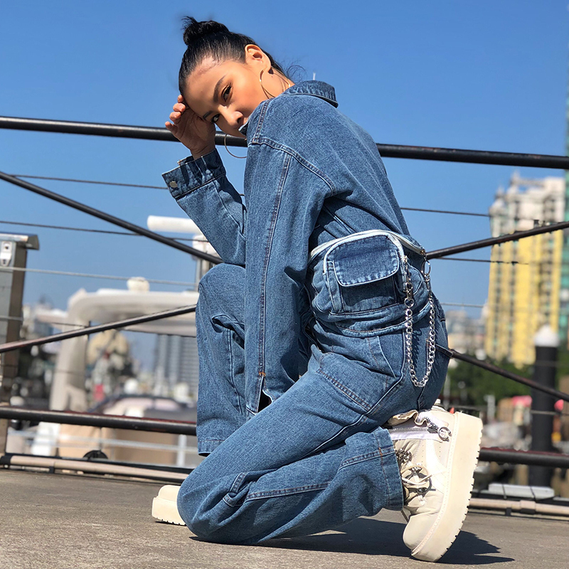 TWOTWINSTYLE Denim Wide Waistband Jumpsuits