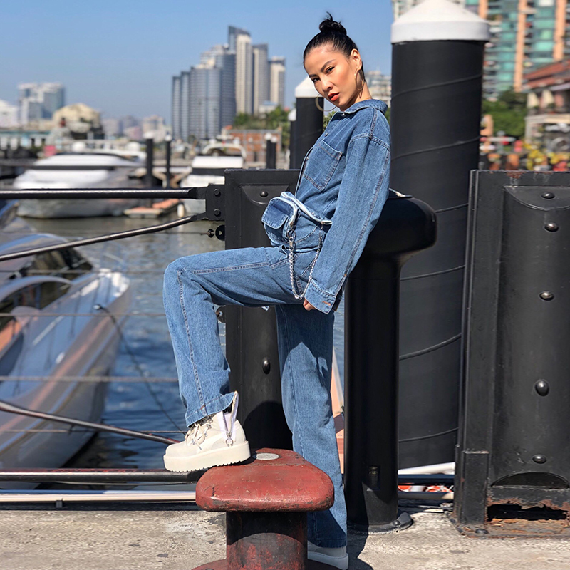 TWOTWINSTYLE Denim Wide Waistband Jumpsuits