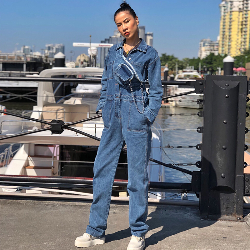 TWOTWINSTYLE Denim Wide Waistband Jumpsuits