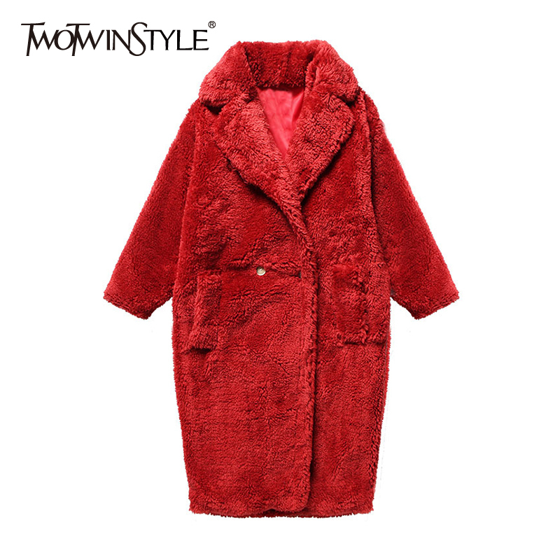 TWOTWINSTYLE Red Faux Fur Coat