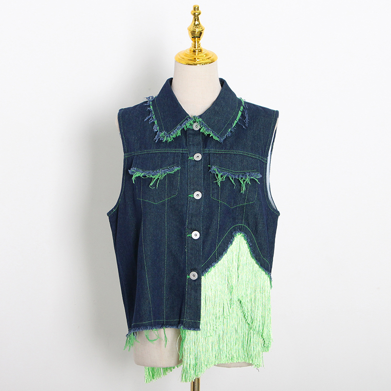 TWOTWINSTYLE Tassel Denim Jacket