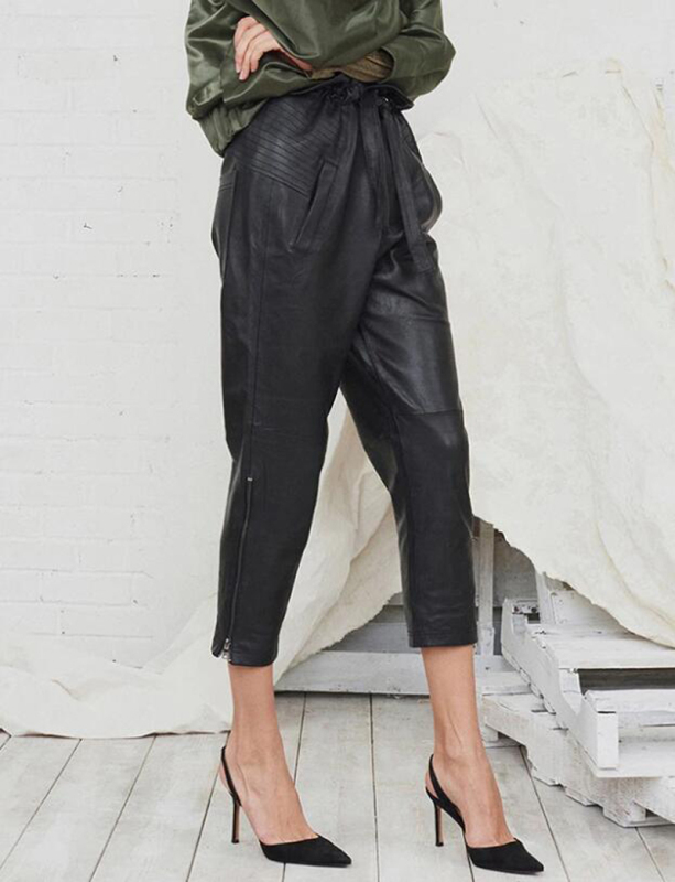 TWOTWINSTYLE PU Leather Pencil Ruffle Pants