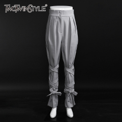 TWOTWINSTYLE Bandage Ruched Cross Lace Up Bowknot Pants