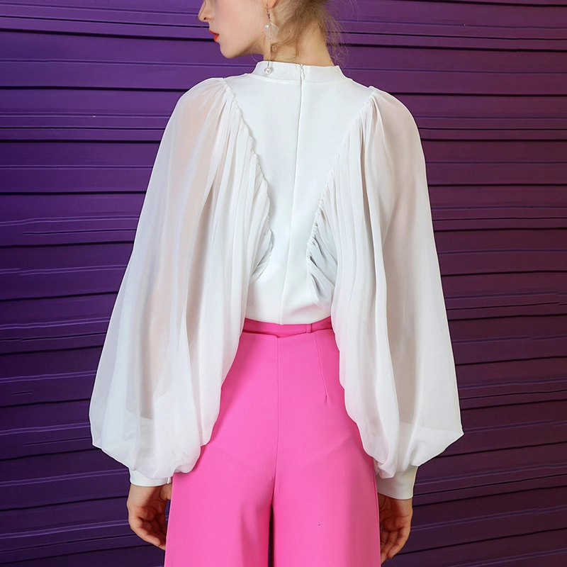 TWOTWINSTYLE Ruched Patchwork Chiffon Blouses
