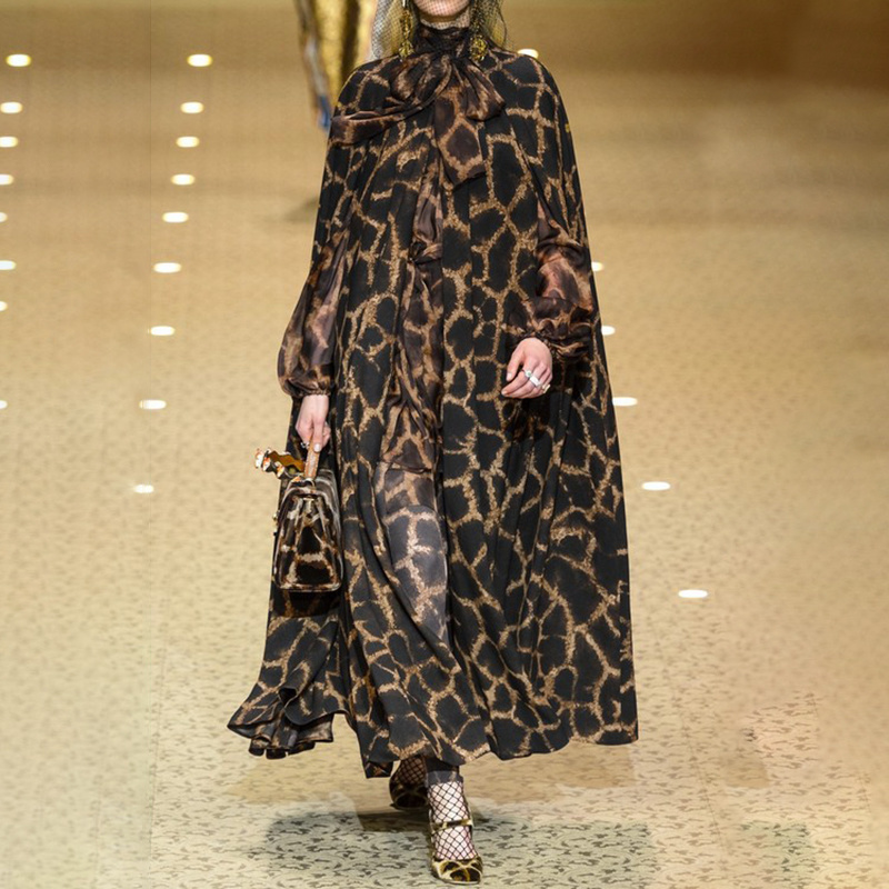 TWOTWINSTYLE Cardigan Leopard Maxi Coat