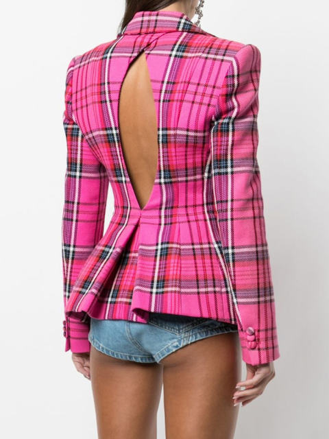 TWOTWINSTYLE Single Breasted Plaid Blazer