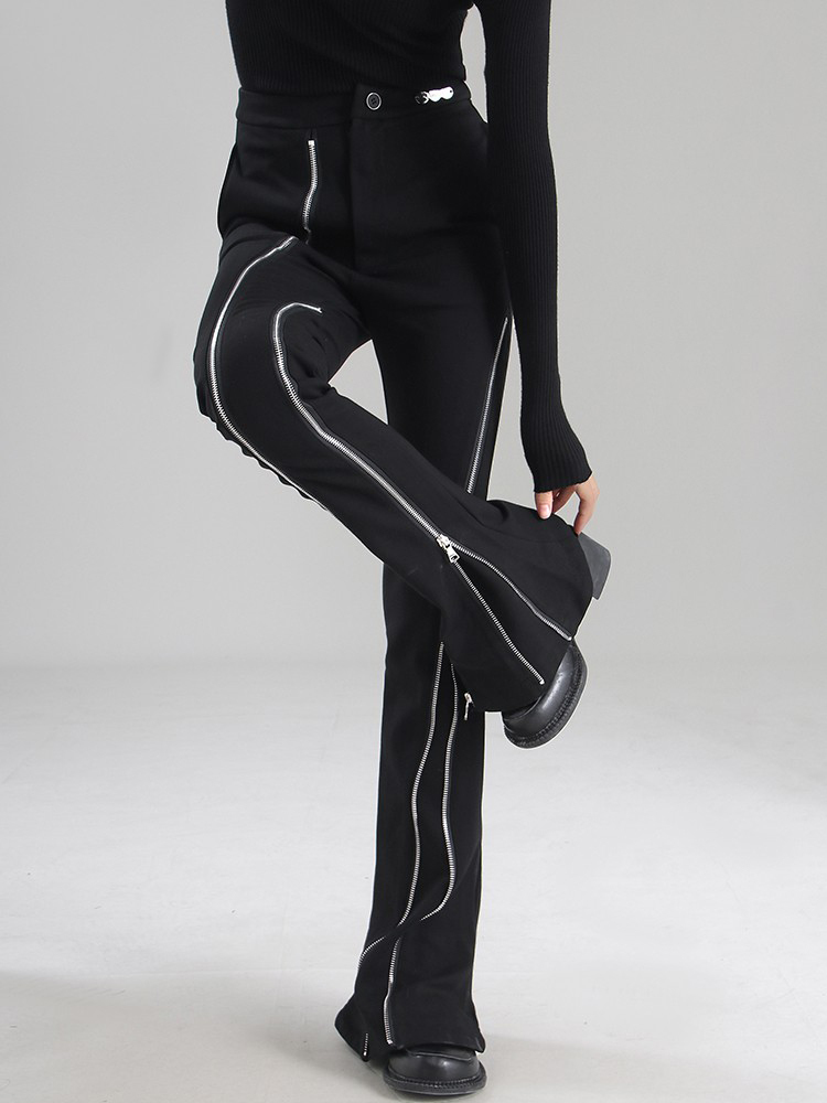 TWOTWINSTYLE Zipper Black Boot Cut Pants