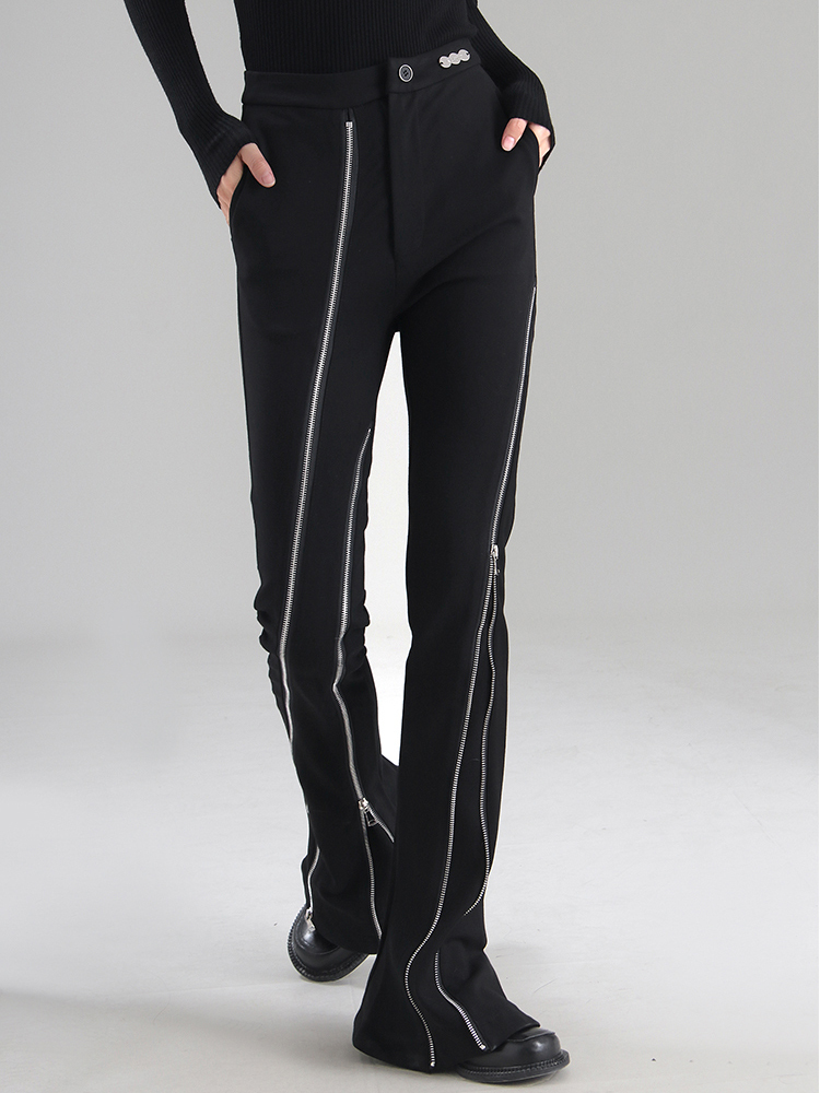 TWOTWINSTYLE Zipper Black Boot Cut Pants