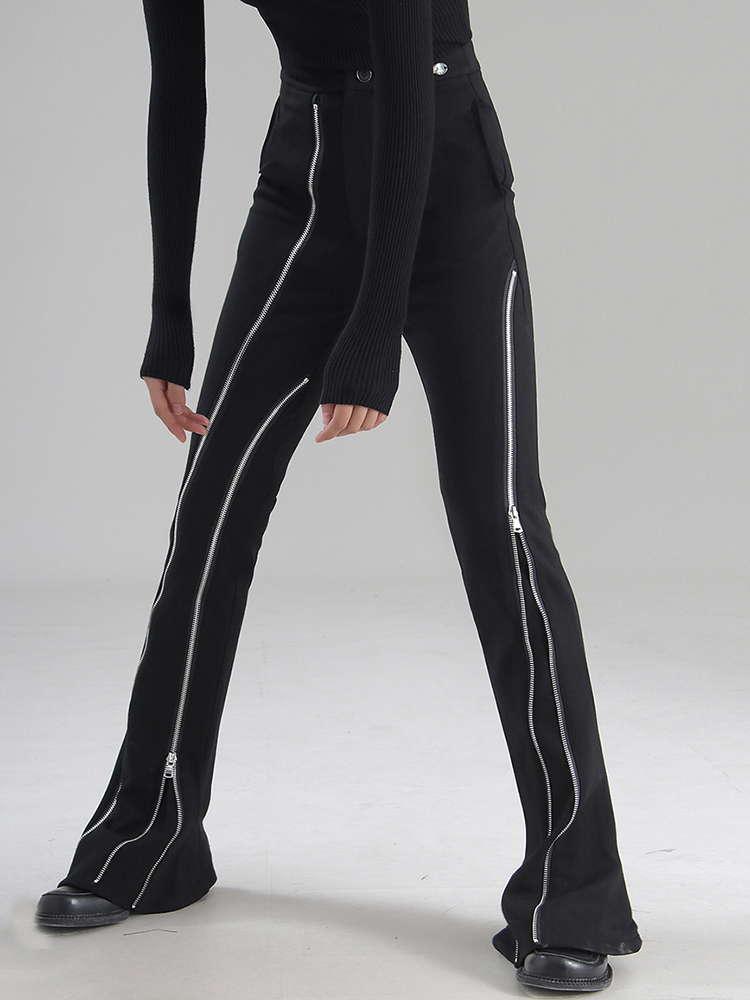 TWOTWINSTYLE Zipper Black Boot Cut Pants