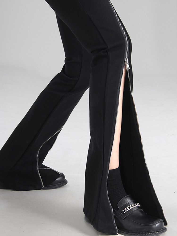 TWOTWINSTYLE Zipper Black Boot Cut Pants