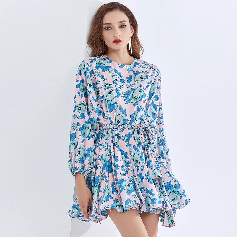 TWOTWINSTYLE Printed Lace Up Bowknot Dress