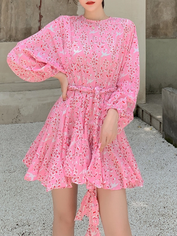 TWOTWINSTYLE Printed Lace Up Bowknot Dress