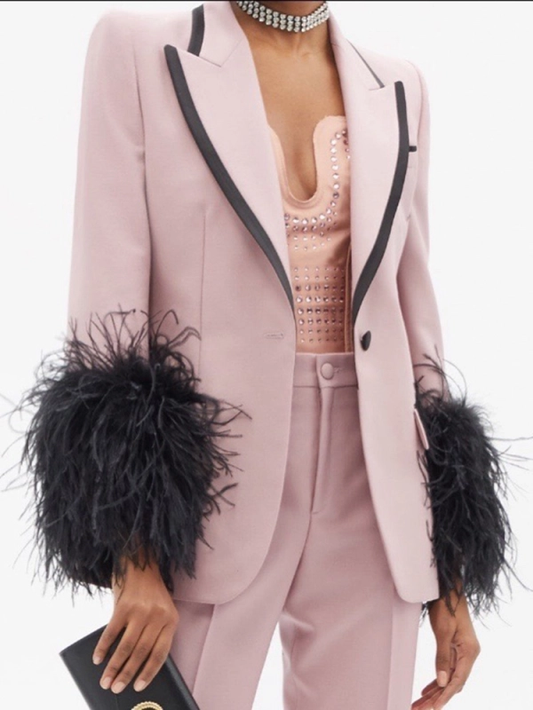 TWOTWINSTYLE Feathers Colorblock Pink Blazers