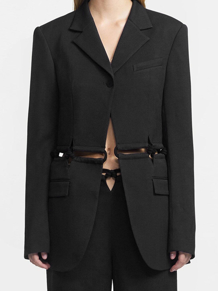 TWOTWINSTYLE Minimalist Sexy Hollow Out Blazer
