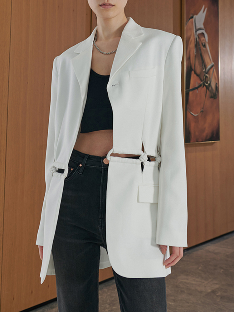 TWOTWINSTYLE Minimalist Sexy Hollow Out Blazer
