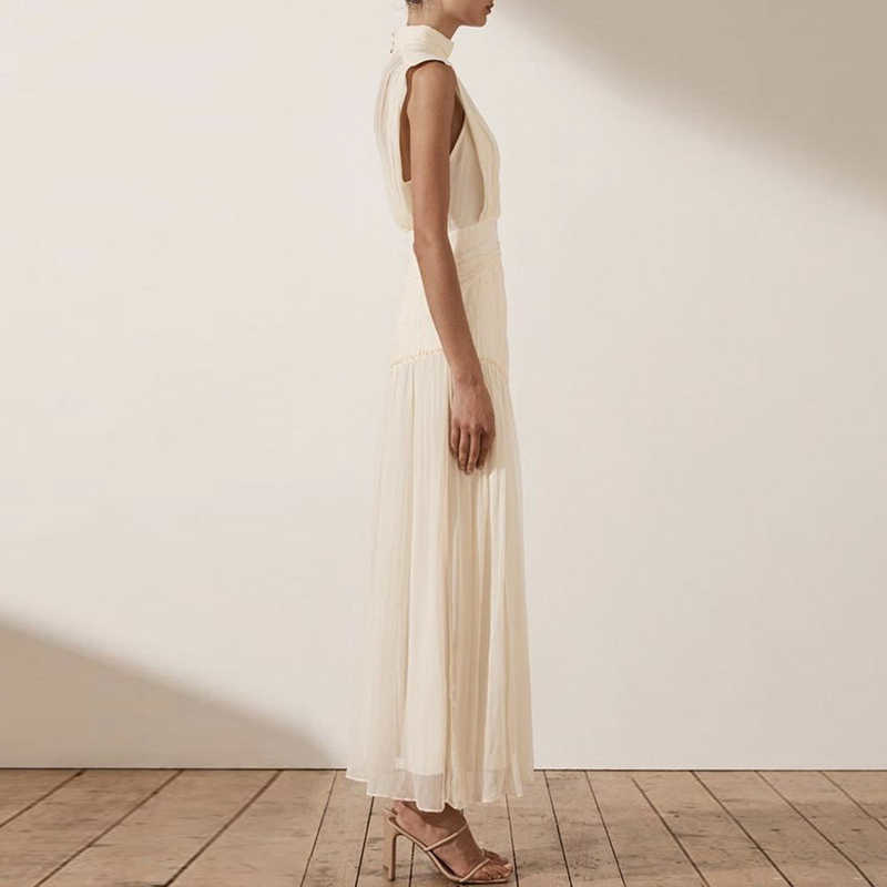TWOTWINSTYLE Sleeveless Vintage Chiffon Solid Ruched Dress