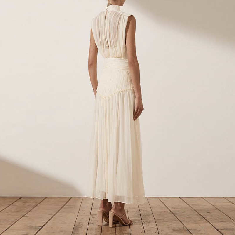 TWOTWINSTYLE Sleeveless Vintage Chiffon Solid Ruched Dress