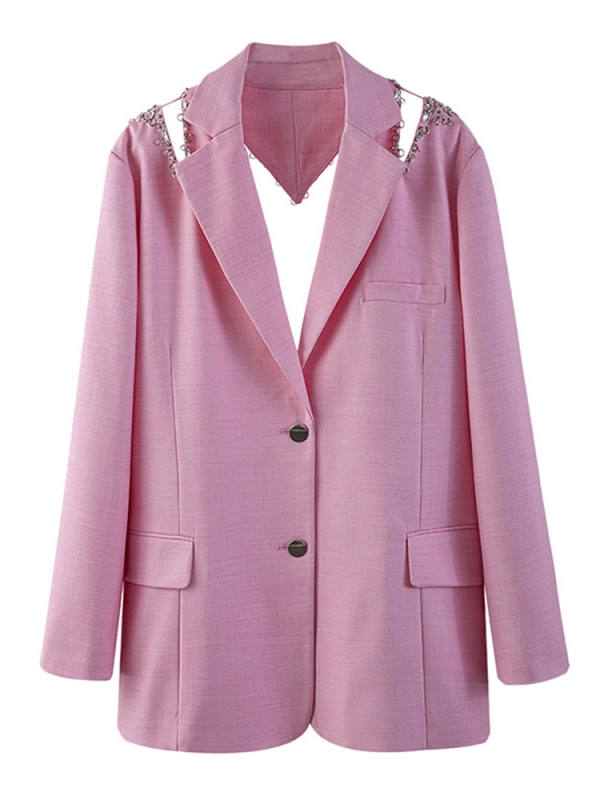 TWOTWINSTYLE Pink Diamond Hollow Out Blazer