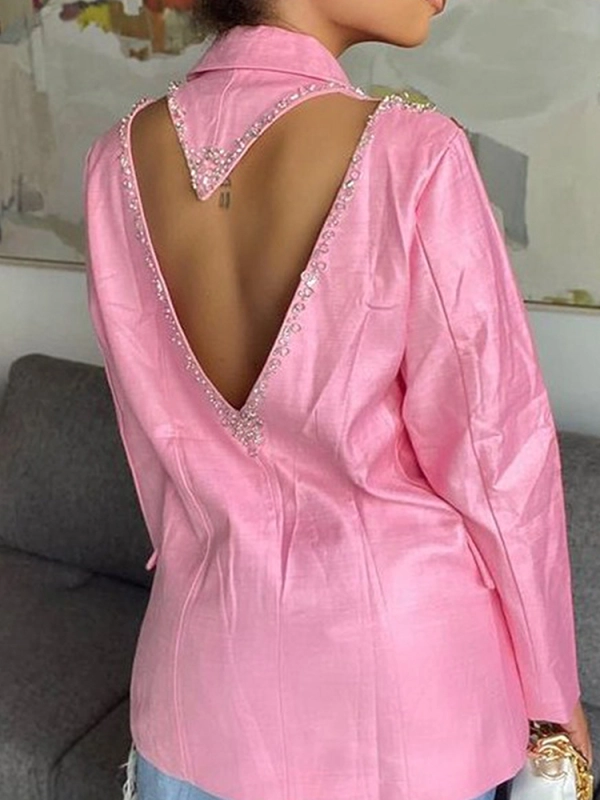 TWOTWINSTYLE Pink Diamond Hollow Out Blazer