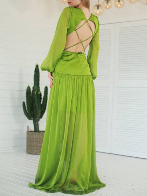 TWOTWINSTYLE Green Cut Out Sexy Midi Dress