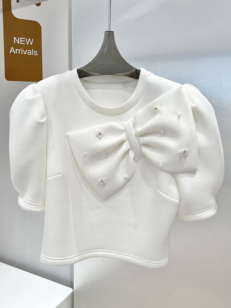 TWOTWINSTYLE Loose White Bowknot Elegant T Shirt