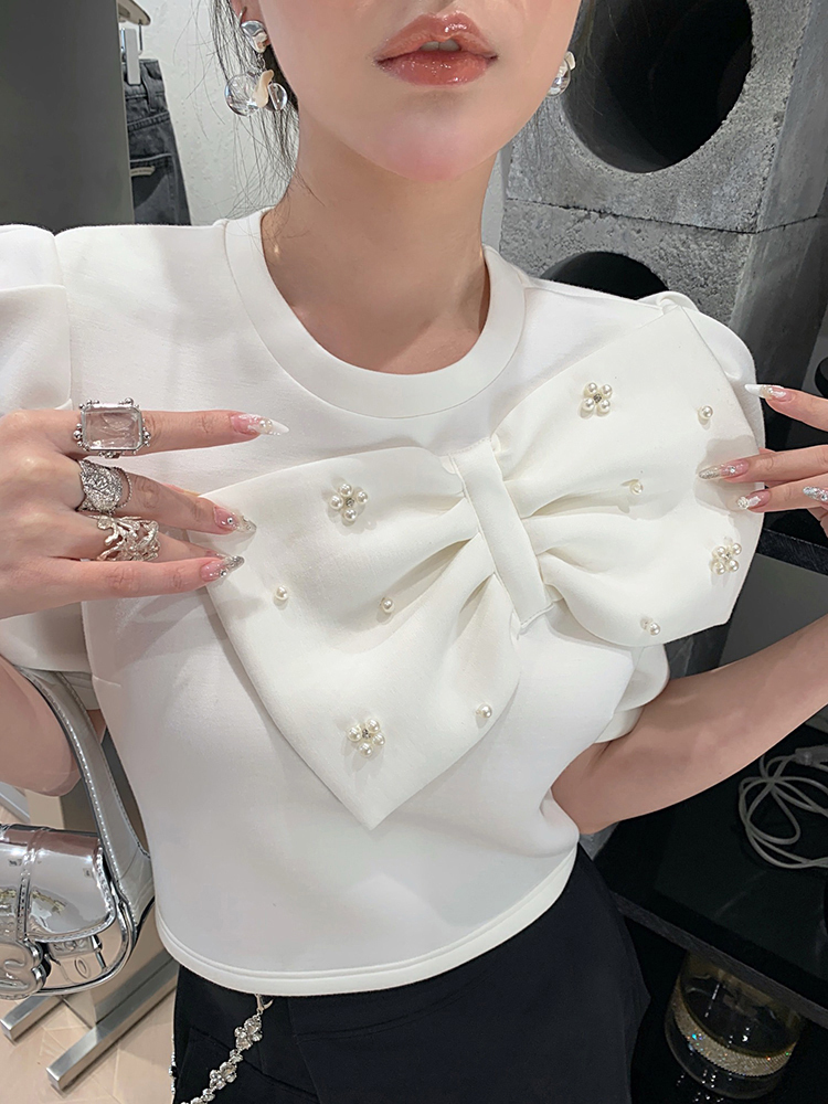 TWOTWINSTYLE Loose White Bowknot Elegant T Shirt