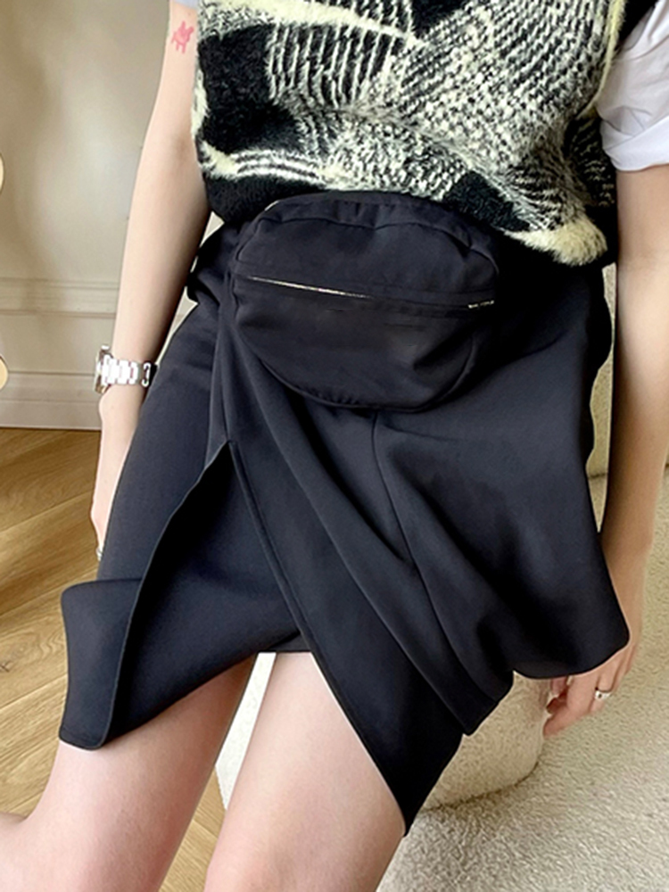 TWOTWINSTYLE Asymmetrical Black Bag Irregular Hem Skirt