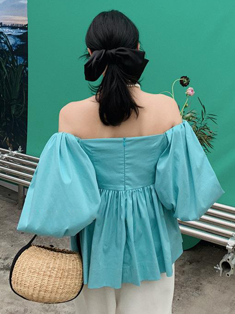 TWOTWINSTYLE Solid Strapless Loose Shirred Blouses