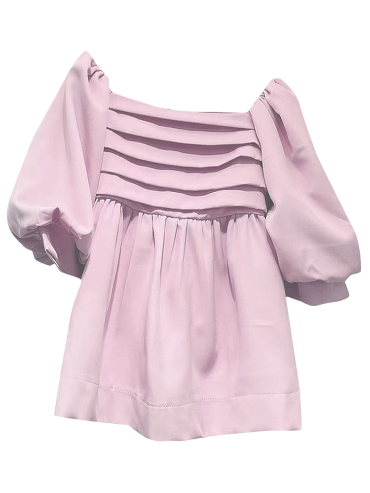 TWOTWINSTYLE Solid Strapless Loose Shirred Blouses