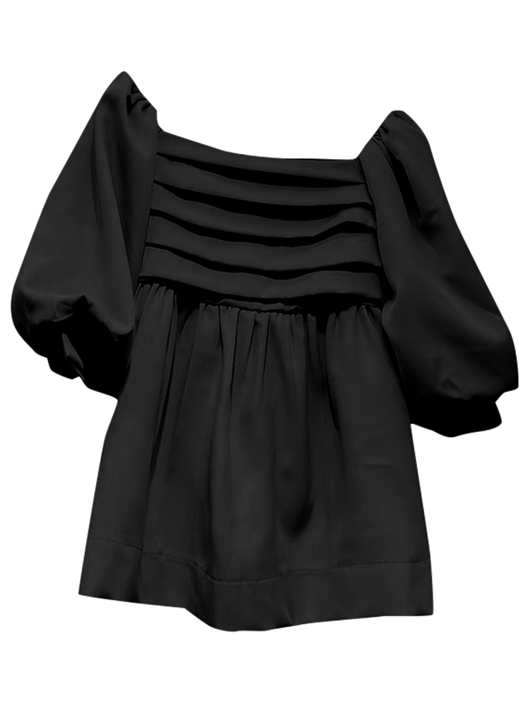 TWOTWINSTYLE Solid Strapless Loose Shirred Blouses