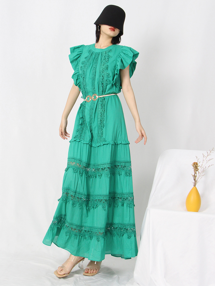 TWOTWINSTYLE Panel Ruched Ruffels Midi Dresses