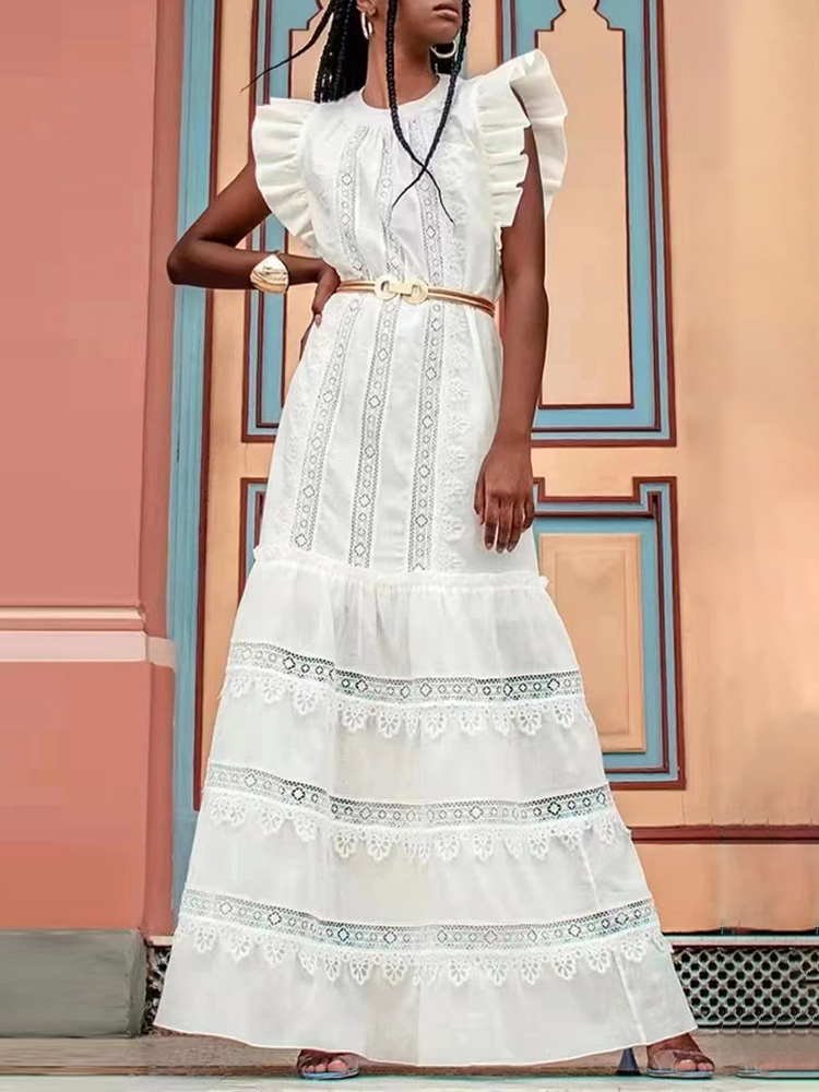 TWOTWINSTYLE Panel Ruched Ruffels Midi Dresses