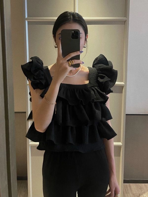 TWOTWINSTYLE Sweet Solid Layered Ruffle Shirts