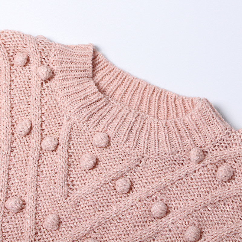 TWOTWINSTYLE Women Pink Pom Pom Knit Jumper Pullover sweater