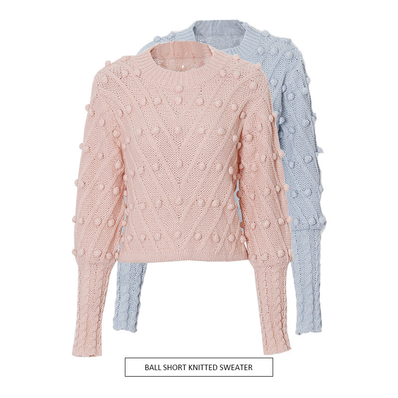 TWOTWINSTYLE Women Pink Pom Pom Knit Jumper Pullover sweater