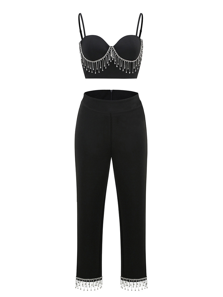 TWOTWINSTYLE Sexy Party Two Piece Set For Women Square Collar Sleeveless Short Tops High Waist Skinny Pencil Pants Female Sets 2022 Style