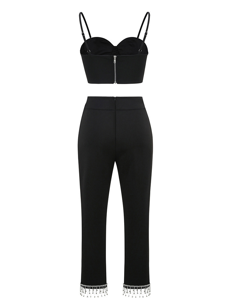 TWOTWINSTYLE Sexy Party Two Piece Set For Women Square Collar Sleeveless Short Tops High Waist Skinny Pencil Pants Female Sets 2022 Style
