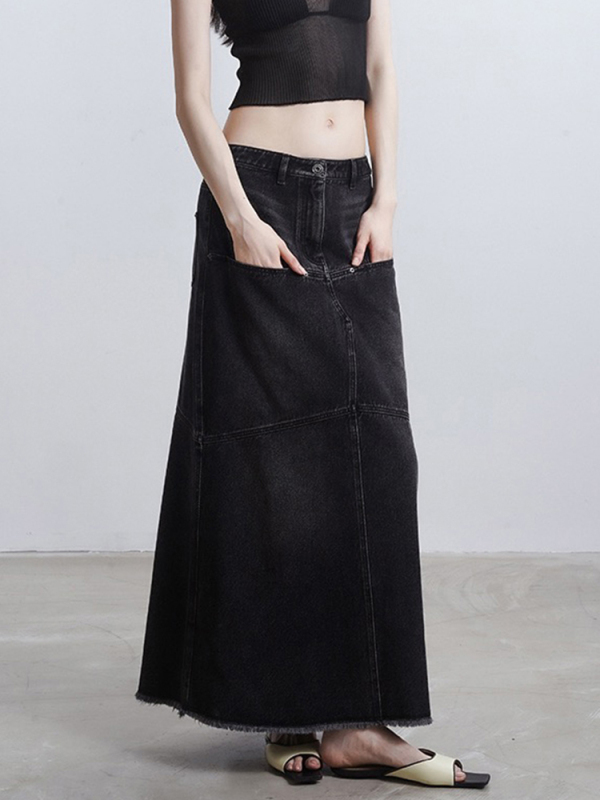 TWOTWINSTYLE Korean denim Skirt For Women High Waist A Line Patchwork Solid Long Skirts Female Summer Clothing New 2022 Fashion