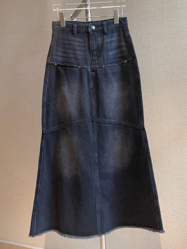 TWOTWINSTYLE Korean denim Skirt For Women High Waist A Line Patchwork Solid Long Skirts Female Summer Clothing New 2022 Fashion