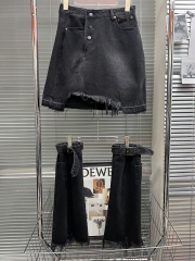 TWOTWINSTYLE Black Y2k Denim Skirt For Women High Waist A Line Raw Hem Mini Skirts With Adjustable Pants Leg Female Clothing New