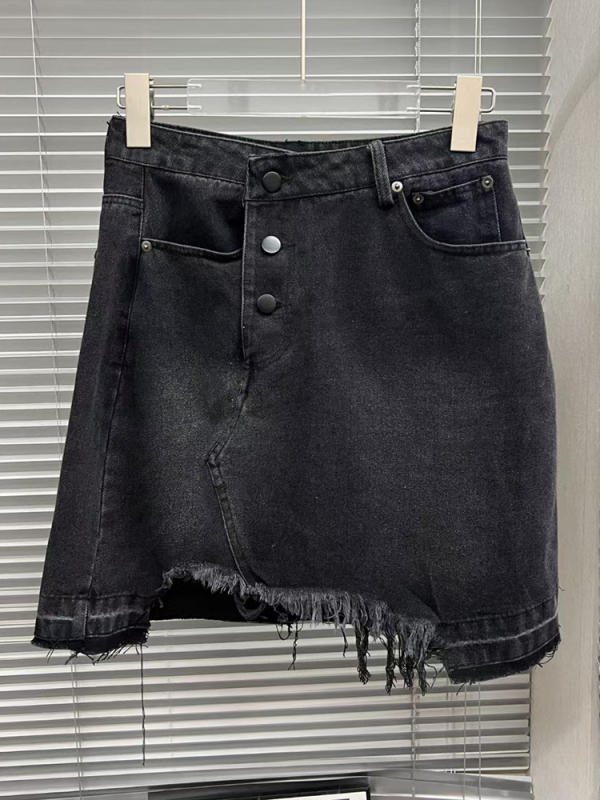 TWOTWINSTYLE Black Y2k Denim Skirt For Women High Waist A Line Raw Hem Mini Skirts With Adjustable Pants Leg Female Clothing New